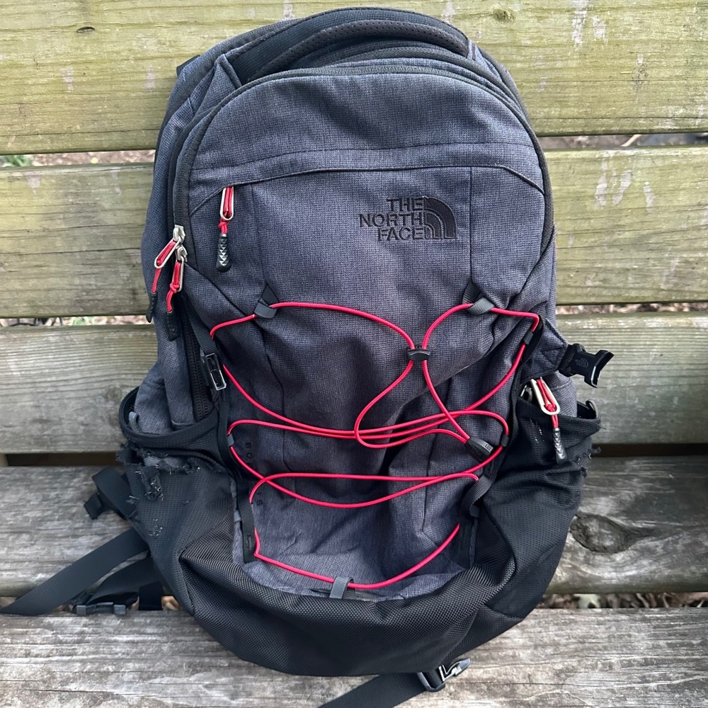 The North Face Borealis Backpack Heathered Grey Red FlexVent Laptop Daypack